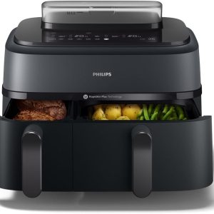Philips Airfryer Series 5000 Double Basket with Steam-Air Frying. Steam or Combined 19 Cooking Methods; Capacity 9L (3L + 6L). RapidAir Plus Technology. Auto SteamClean (NA550/00)