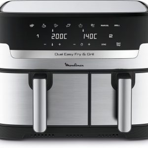Moulinex Dual Easy Fry & Grill. 8.3L Capacity. Double Basket. Air Fryer and Grill Combination. Complete Family Meal. Less