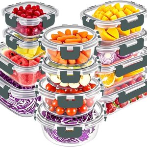 VERONES 24 Pcs Glass Food Storage Containers Sealed with Lids Microwave Oven Refrigerator Dishwasher Safe