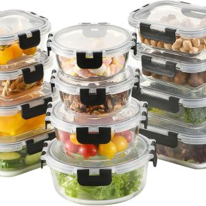IlGruppone 24 Pieces Borosilicate Glass Airtight Food Containers 12 Containers 12 Lids Anti-Leak Home Office Work School Food Holder Eating Travel Microwave Dishwasher