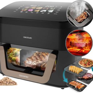 Cecotec Air Fryer 10L - Air Fryer Cecofry & Grill Smokin' 11000. 2200W. 3in1 Fryer. Grill. Griddle. Integrated Smoker. 10 Menu. Temp 40-200 °C. Double Temperature. Even Cooking