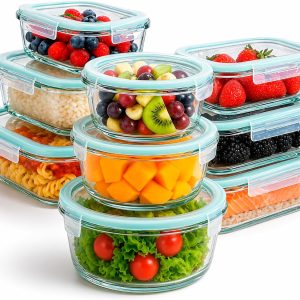 edihome. 8.14 or 18 Pack Airtight Glass Food Storage Containers (Containers + Lids) - Leak Proof - BPA Free. FDA & FSC Approved (9 Containers)