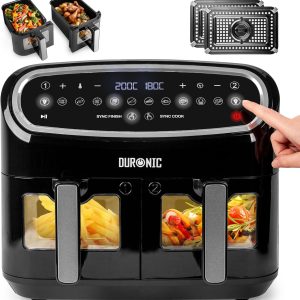 Duronic AF24 Air Fryer 2400W | 10L Capacity for the Whole Family | Touch Screen and Interior Light | 10 Cooking Programs | Oil Free | Dual Cook and Synchronized Finish Functions