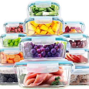 Set di contenitori in vetro per alimenti Kichly – 24 pezzi con coperchi ermetici, BPA Free, anti-perdita